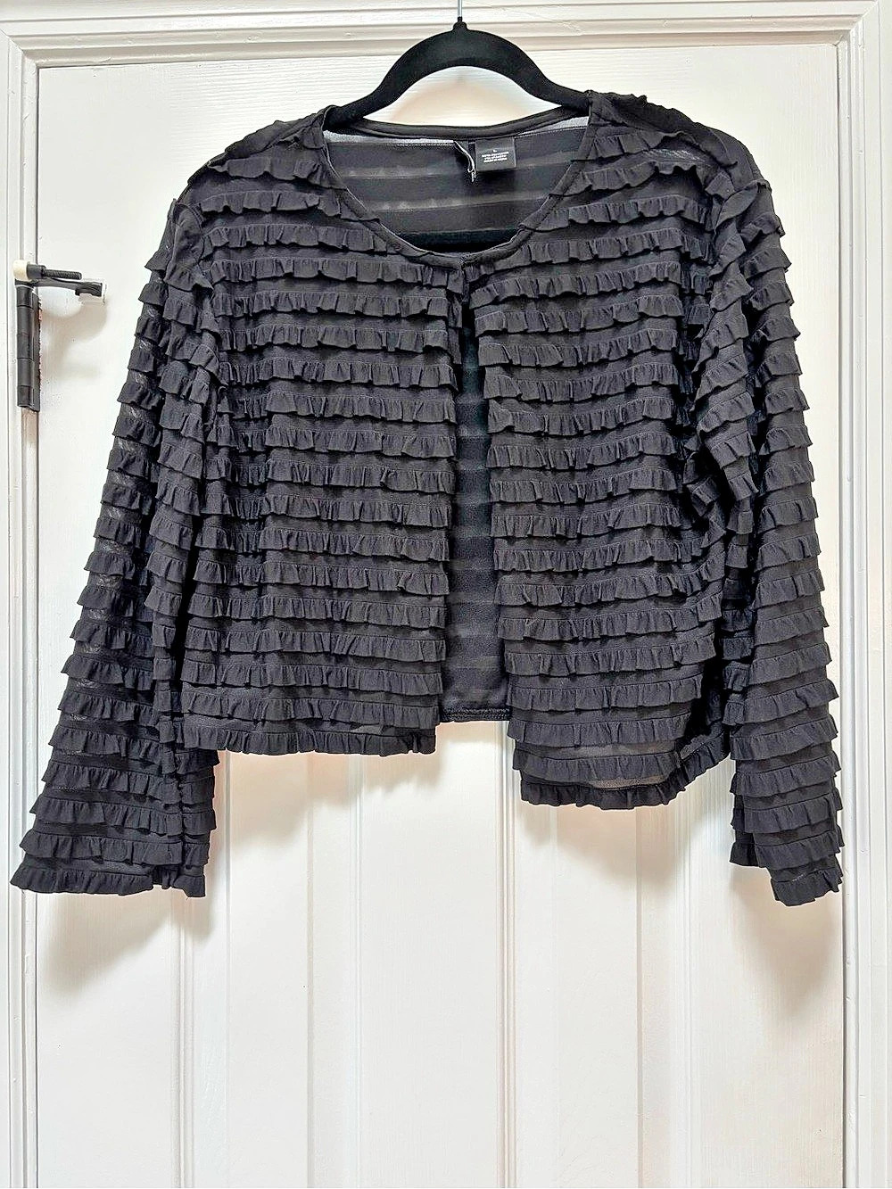 New Directions Black Ruffle Jacket Size Large Like New